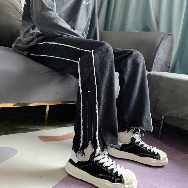 Men Jeans Straight Jeans Men's Loose Split Pants