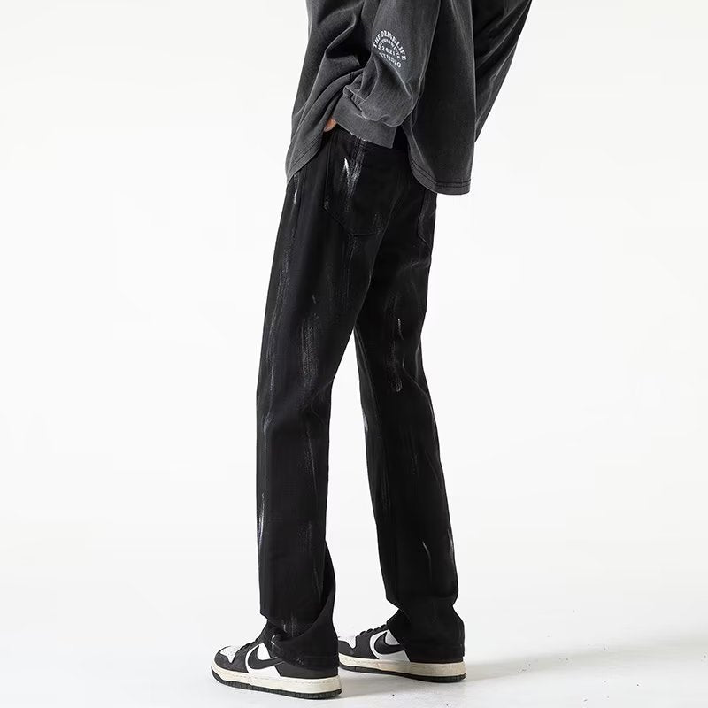 Men Jeans Tie-Dyed Jeans Men's Spring and Autumn Black Straight Pants