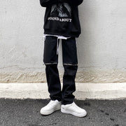 Men Jeans Vintage Black Knee Ripped Zipper Jeans