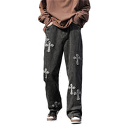 Men Jeans Cross Loose Straight Wide Leg Casual Trousers