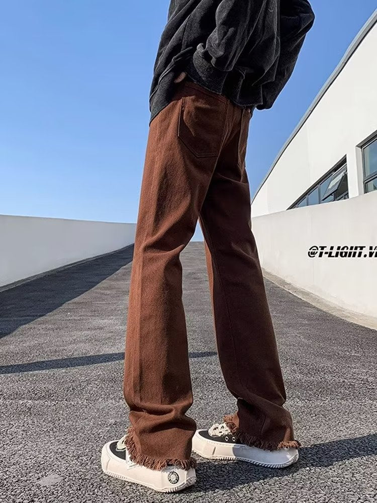 Men Jeans Clean Fit Brown Jeans Men's Slim Straight Skinny Overalls
