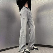 Men Jeans Straight Oversize Summer Slightly Flared Wide Leg Pants