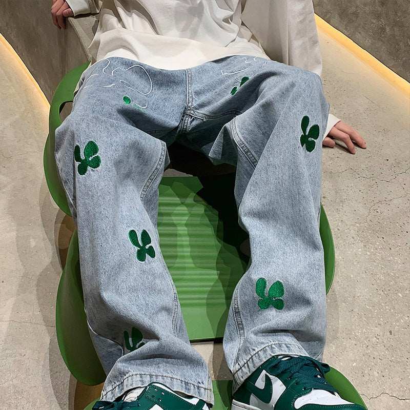 Men Jeans Men's Summer Casual Pants Loose Straight-Leg Wide-Leg Pants