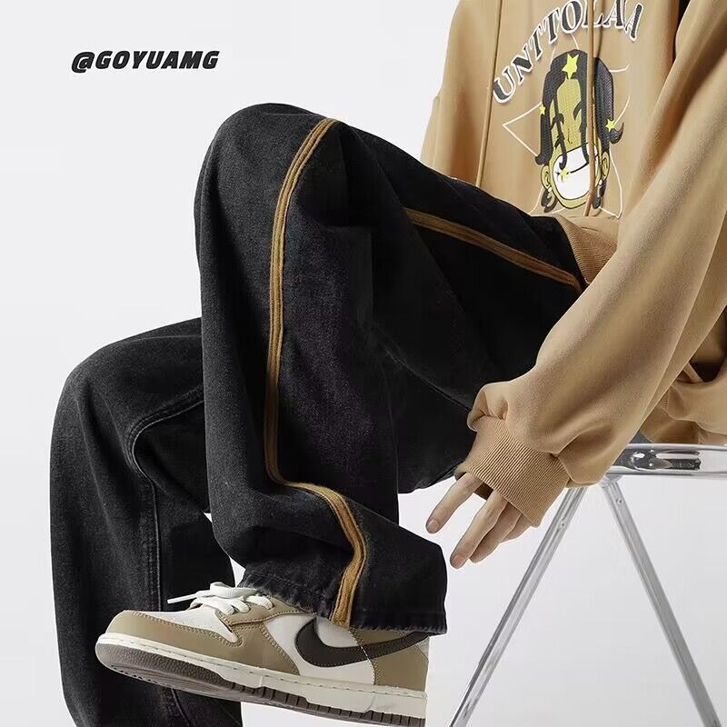 Men Jeans Vintage Jeans Men's Spring and Autumn Loose Wide-Leg Straight Pants