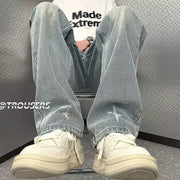 Men Jeans Washed Jeans Men's Summer Loose Retro Hiphop Straight-Leg Pants