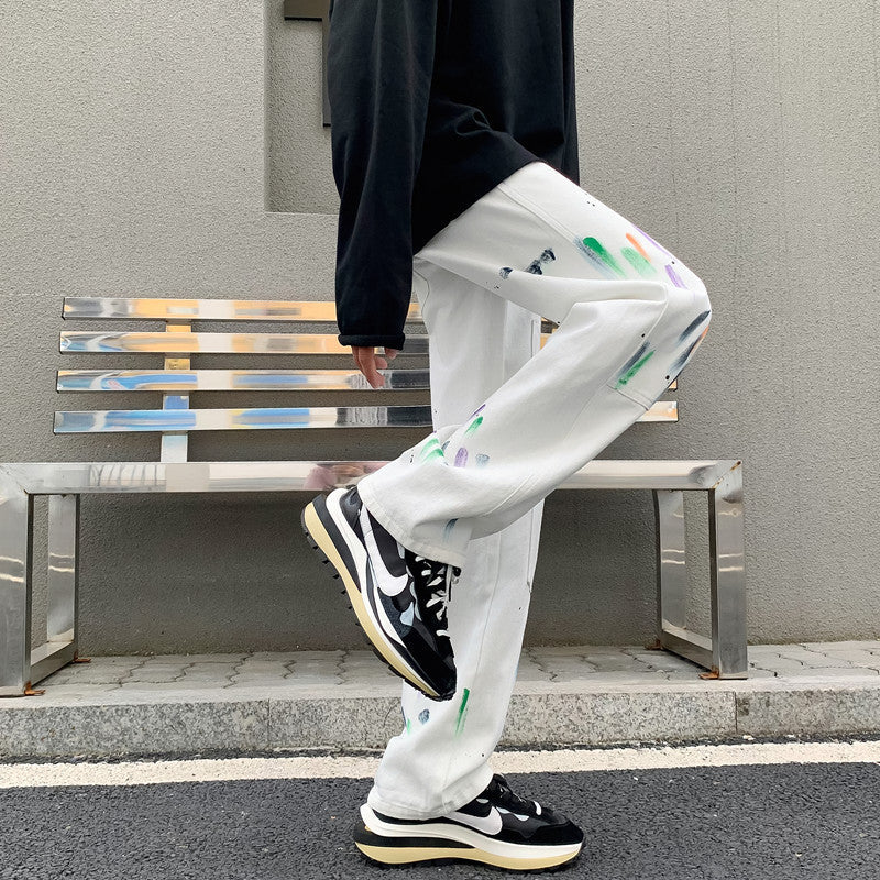 Men Jeans Splash-Ink Jeans Men's Autumn Baggy Straight Trousers Casual Trousers