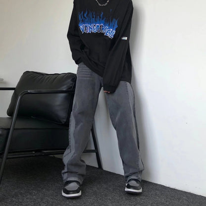 Men Jeans Loose Straight Jeans Fall Casual Wide-Leg Trousers