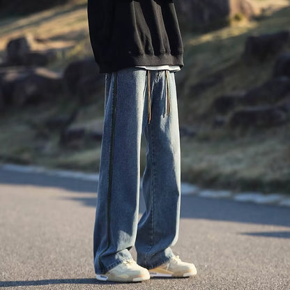 Men Jeans Washed Jeans Men's Summer Retro Oversize Straight-Leg Trousers
