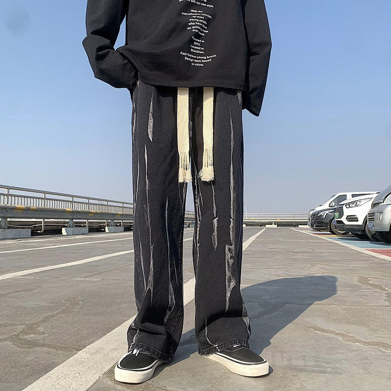 Men Jeans Tie-Dyed Jeans Men Spring Baggy Straight Trousers