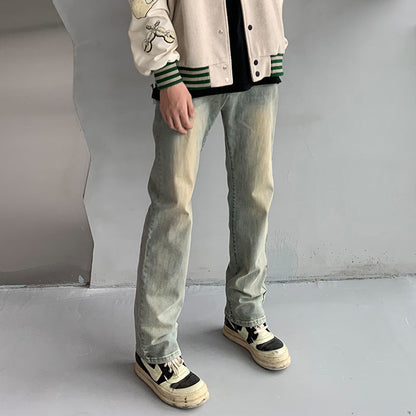 Men Jeans Washed Straight-Leg Trousers