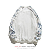 Men Pullover Hoodie Spring Patchwork round Neck Spring and Autumn Japanese Style Loose Top