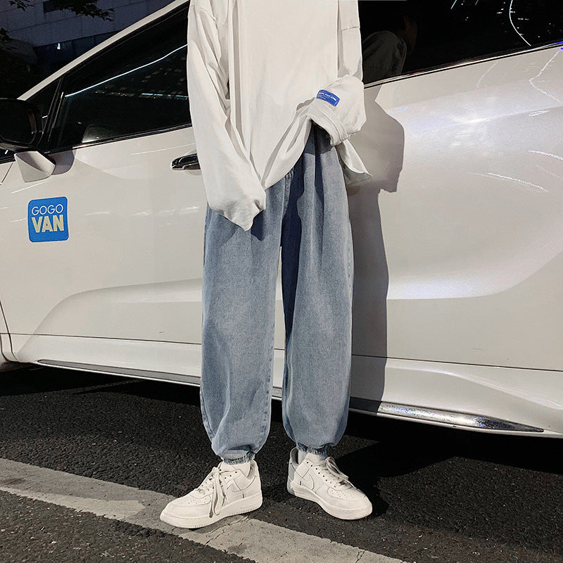 Men Jeans Ankle Banded Pants Jeans Men Loose Men's Pants