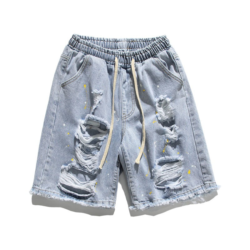 Men Jeans Ripped Denim Shorts Men's Summer Washed Loose Shorts