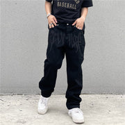 Men Jeans Black Jeans Men's and Women's Vintage Embroidered Straight Loose Jeans
