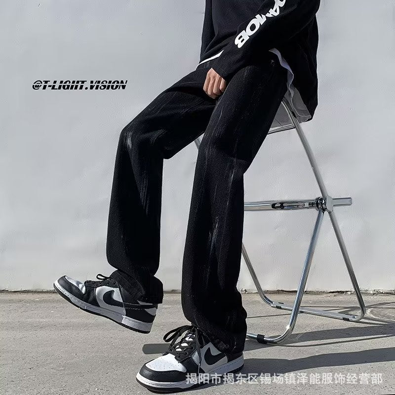 Men Jeans Inkjet Jeans Summer Slim-Fitting Straight Pants