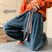 Men Jeans Vintage Dark Blue Jeans Men's Loose plus Size Straight Wide Leg Pants