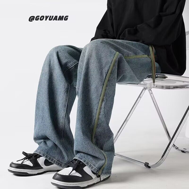 Men Jeans Vintage Jeans Men's Spring and Autumn Loose Wide-Leg Straight Pants