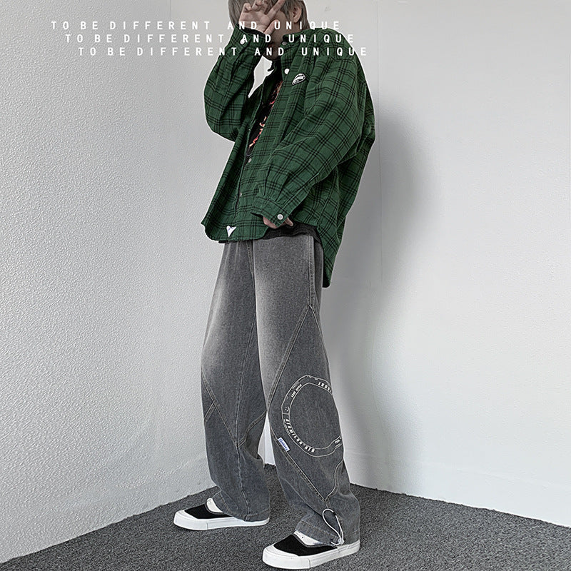 Men Jeans Straight Loose Wide-Leg Pants