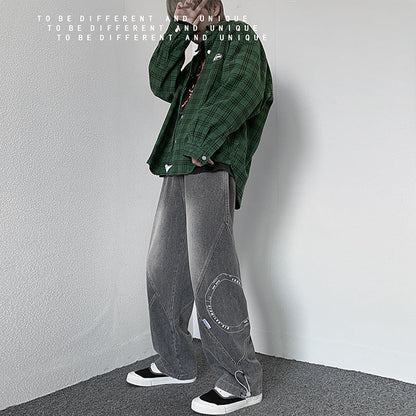 Men Jeans Straight Loose Wide-Leg Pants