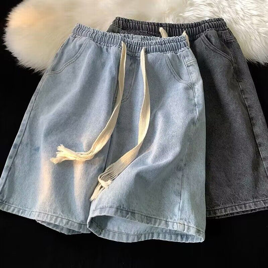Men Jeans Denim Shorts Men's Summer Retro Loose Large Pants