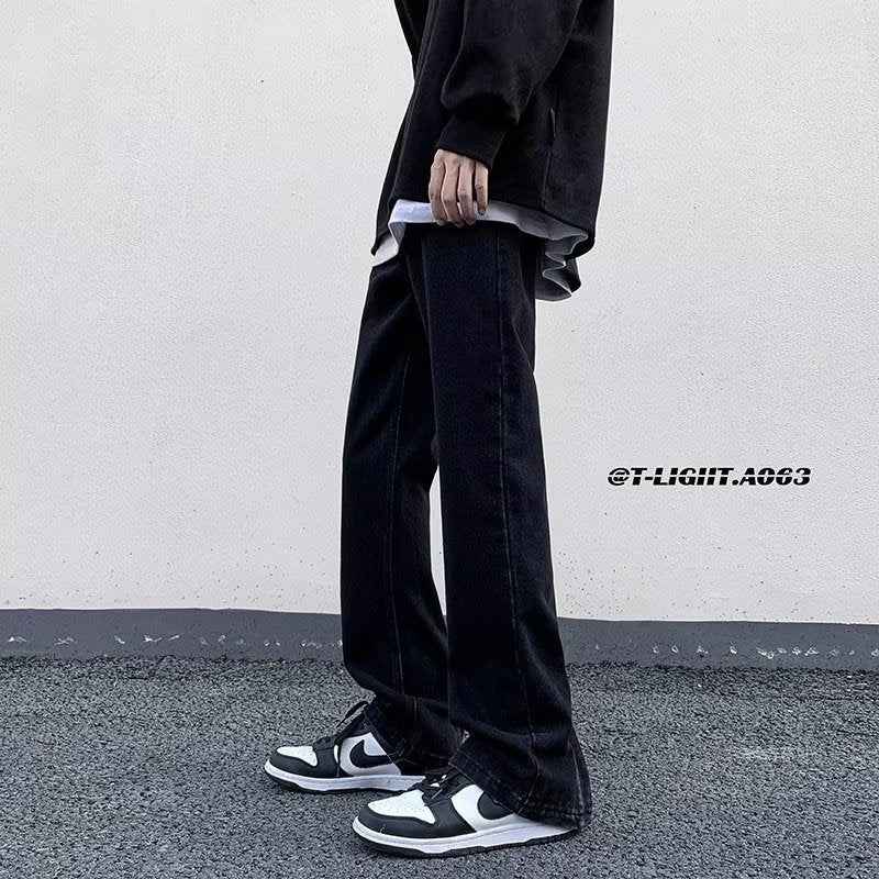 Men Jeans Washed Worn Jeans Men's Straight Loose Flared Pants