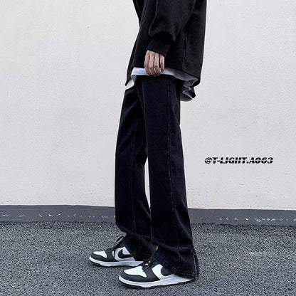 Men Jeans Washed Worn Jeans Men's Straight Loose Flared Pants