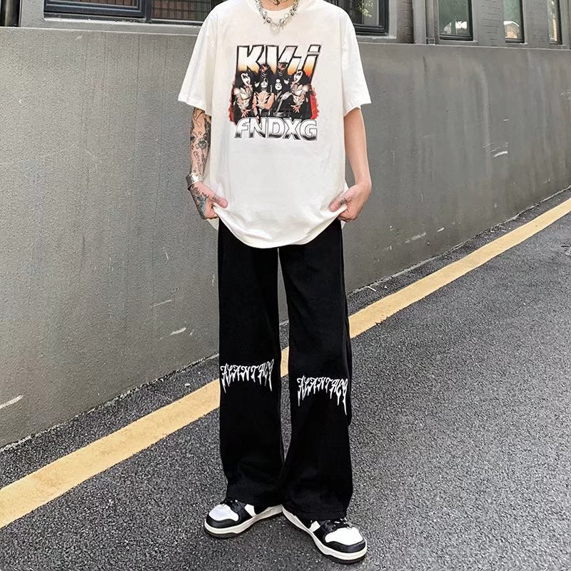 Men Jeans Printed Jeans Men Baggy Straight Trousers