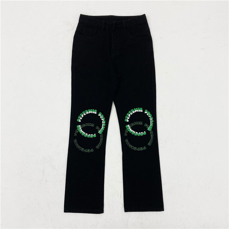 Men Jeans Spring and Autumn Straight Loose-Fitting Wide-Leg Trousers