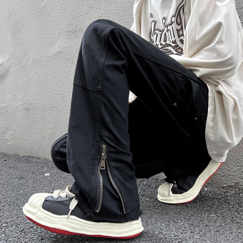 Men Jeans Vintage Jeans Black Elastic Loose Straight Casual Trousers