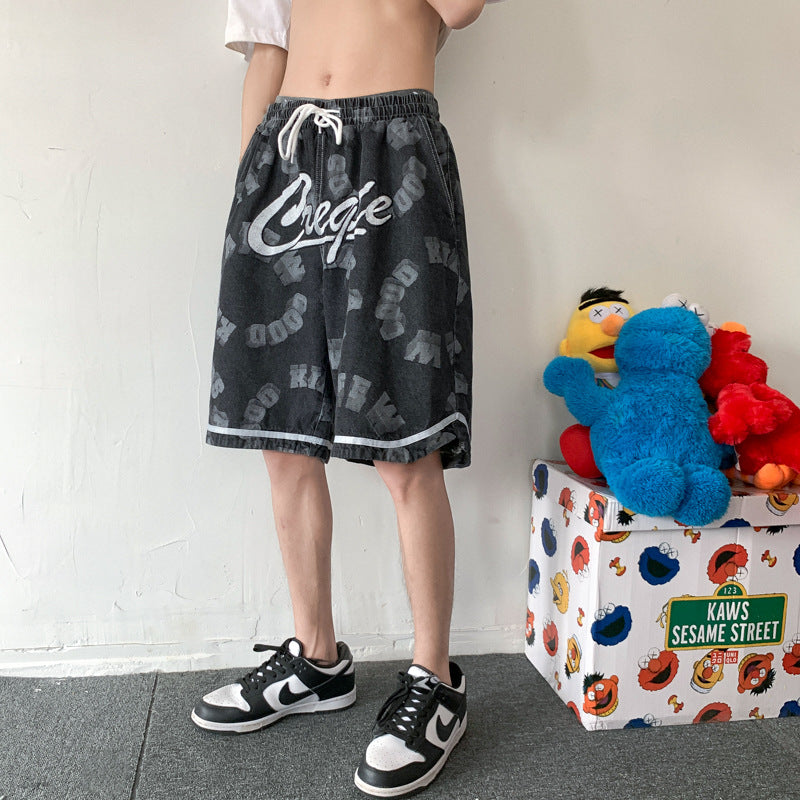 Men Jeans Shorts Men's Summer Loose Straight Shorts