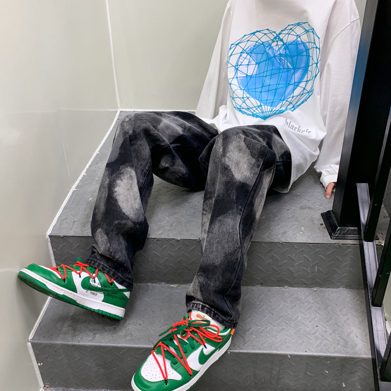 Men Jeans Tie-Dyed Jeans Summer Loose Thin Straight Wide Leg Pants