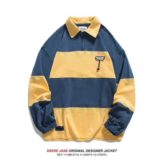 Men Pullover Hoodie Spring Long-Sleeved Polo Shirt Men's Loose All-Match Leading T-shirt