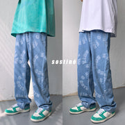 Men Jeans Summer Loose Printed Trousers Casual Wide Leg Pants