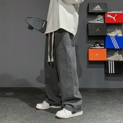 Men Jeans Vintage Jeans Straight-Leg Pants Loose Spring-Autumn Wide-Leg Pants