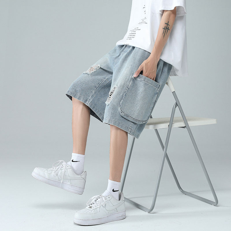 Men Jeans Ripped Denim Shorts Summer Overalls