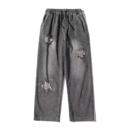 Men Jeans Oldschool Ripped Jeans Men's Summer Loose Straight P Pants