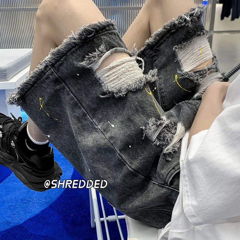 Men Jeans Ripped Denim Shorts Men's Summer Washed Loose Shorts