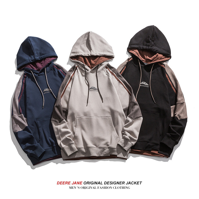 Men Pullover Hoodie Spring Patchwork Hoodie Men Spring Loose Casual