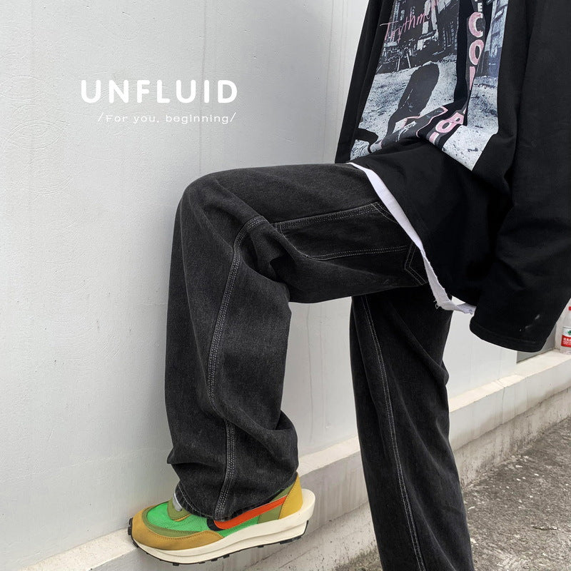Men Jeans Fall Hip Hop Loose Straight-Leg Pants Vintage