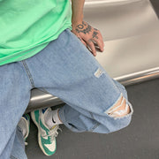 Men Jeans Ripped Jeans Men's Summer Straight Loose Pants