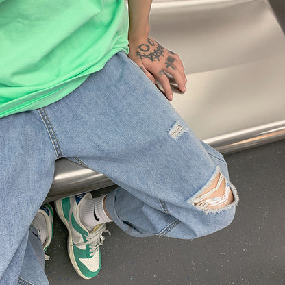 Men Jeans Ripped Jeans Men's Summer Straight Loose Pants