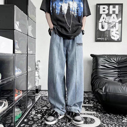 Men Jeans Oversize Autumn Wide Leg Pants Baggy Straight Trousers