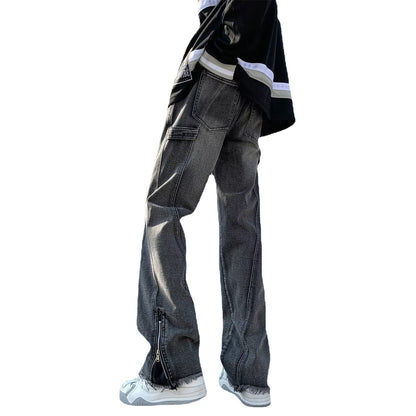 Men Jeans Oversize Zipper Jeans Summer Slim-Fit Micro Flared Pants