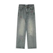 Men Jeans Embroidered Washed Loose Straight Jeans Casual Hip Hop Trousers