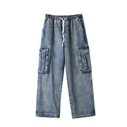 Men Jeans Cargo Jeans Men's Straight Loose Wide Leg Pants Retro Trousers