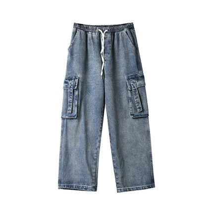 Men Jeans Cargo Jeans Men's Straight Loose Wide Leg Pants Retro Trousers
