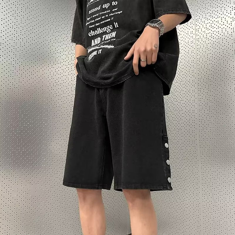 Men Jeans Breasted Slit Denim Shorts Summer Distressed Retro plus Size Pants