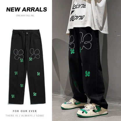 Men Jeans Men's Summer Casual Pants Loose Straight-Leg Wide-Leg Pants