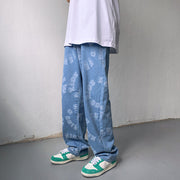Men Jeans Summer Loose Printed Trousers Casual Wide Leg Pants