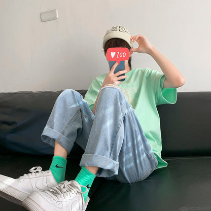Men Jeans Ripped Jeans Men's Summer Straight Loose Pants